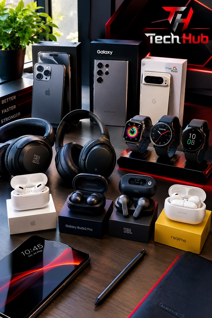 Ultimate 4-in-1 Smart Tech Bundle – Flagship Smartphone, Smartwatch, Wireless Headphones & ANC Earbuds Combo