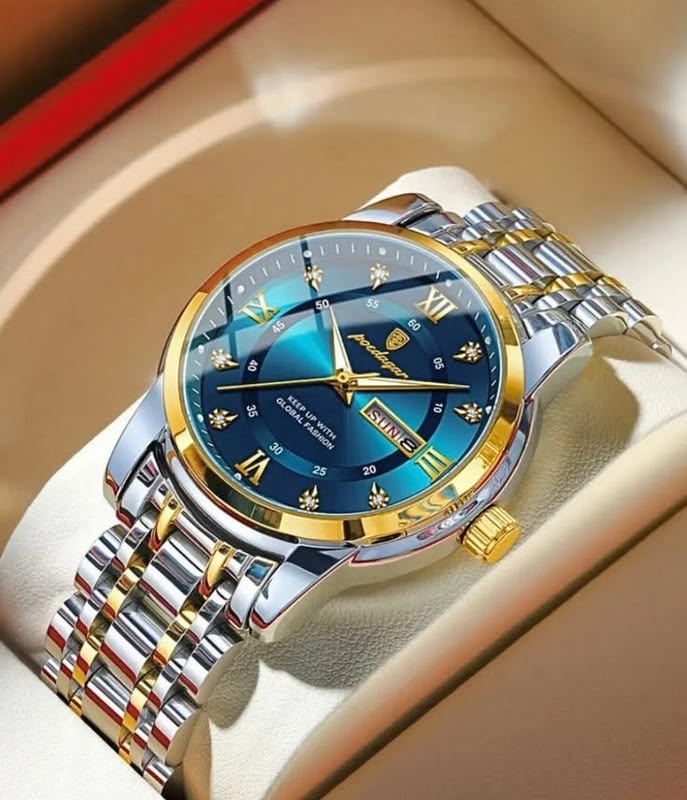 Poedagar Luxury Mens Quartz Watch – Diamond Dial Stainless Steel Waterproof Wristwatch